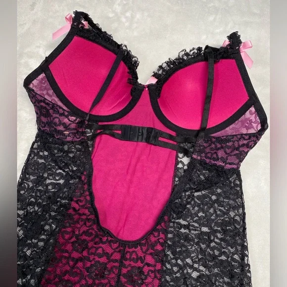 Women’s Victoria’s Secret 34B black pink lace mini babydoll - Picture 4 of 7